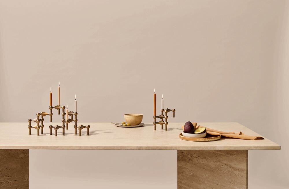 Nagel lysestage, bruneret messing - 3-pak